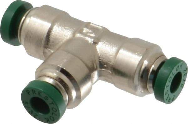 Parker - 5/32" Outside Diam, Nickel Plated Brass Push-to-Connect Tube Union Tee - 300 Max psi, Tube to Tube Connection, Buna-N O-Ring - Eagle Tool & Supply