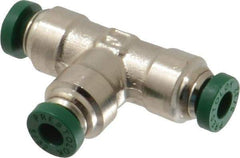 Parker - 5/32" Outside Diam, Nickel Plated Brass Push-to-Connect Tube Union Tee - 300 Max psi, Tube to Tube Connection, Buna-N O-Ring - Eagle Tool & Supply