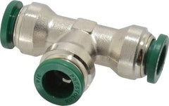Parker - 3/8" Outside Diam, Nickel Plated Brass Push-to-Connect Tube Union Tee - 300 Max psi, Tube to Tube Connection, Buna-N O-Ring - Eagle Tool & Supply
