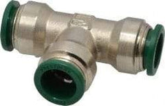 Parker - 1/2" Outside Diam, Nickel Plated Brass Push-to-Connect Tube Union Tee - 300 Max psi, Tube to Tube Connection, Buna-N O-Ring - Eagle Tool & Supply