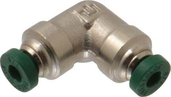 Parker - 1/8" Outside Diam, Nickel Plated Brass Push-to-Connect Tube Union Elbow - 300 Max psi, Tube to Tube Connection, Buna-N O-Ring - Eagle Tool & Supply