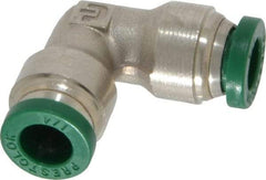 Parker - 1/4" Outside Diam, Nickel Plated Brass Push-to-Connect Tube Union Elbow - 300 Max psi, Tube to Tube Connection, Buna-N O-Ring - Eagle Tool & Supply