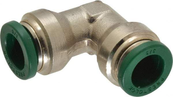 Parker - 3/8" Outside Diam, Nickel Plated Brass Push-to-Connect Tube Union Elbow - 300 Max psi, Tube to Tube Connection, Buna-N O-Ring - Eagle Tool & Supply