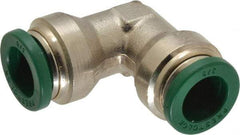 Parker - 3/8" Outside Diam, Nickel Plated Brass Push-to-Connect Tube Union Elbow - 300 Max psi, Tube to Tube Connection, Buna-N O-Ring - Eagle Tool & Supply