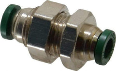 Parker - 1/4" Outside Diam, Nickel Plated Brass Push-to-Connect Tube Bulkhead Union - 300 Max psi, Tube to Tube Connection, Buna-N O-Ring - Eagle Tool & Supply