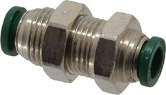 Parker - 5/16" Outside Diam, Nickel Plated Brass Push-to-Connect Tube Bulkhead Union - 300 Max psi, Tube to Tube Connection, Buna-N O-Ring - Eagle Tool & Supply