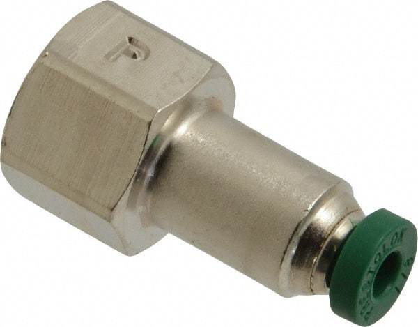 Parker - 1/8" Outside Diam, 1/8 NPTF, Nickel Plated Brass Push-to-Connect Tube Female Connector - 300 Max psi, Tube to Female NPT Connection, Buna-N O-Ring - Eagle Tool & Supply