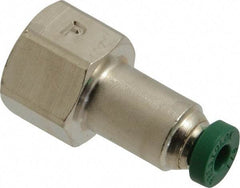 Parker - 1/8" Outside Diam, 1/8 NPTF, Nickel Plated Brass Push-to-Connect Tube Female Connector - 300 Max psi, Tube to Female NPT Connection, Buna-N O-Ring - Eagle Tool & Supply