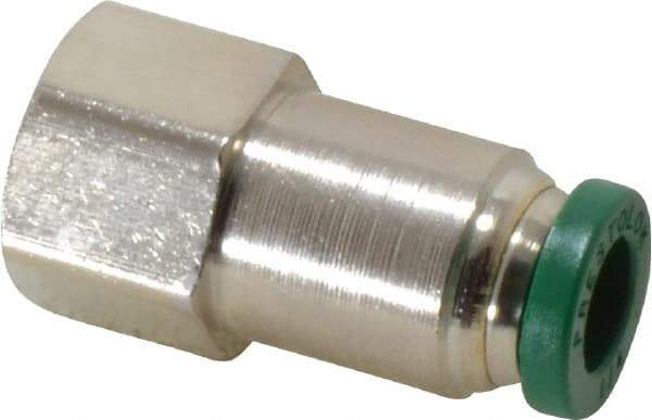 Parker - 1/4" Outside Diam, 1/8 NPTF, Nickel Plated Brass Push-to-Connect Tube Female Connector - 300 Max psi, Tube to Female NPT Connection, Buna-N O-Ring - Eagle Tool & Supply