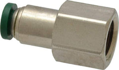 Parker - 1/4" Outside Diam, 1/4 NPTF, Nickel Plated Brass Push-to-Connect Tube Female Connector - 300 Max psi, Tube to Female NPT Connection, Buna-N O-Ring - Eagle Tool & Supply