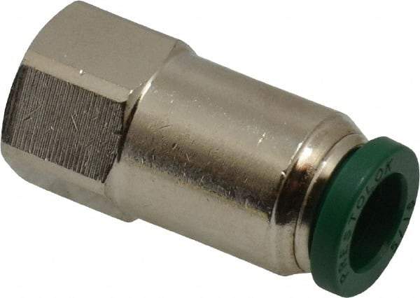 Parker - 5/16" Outside Diam, 1/8 NPTF, Nickel Plated Brass Push-to-Connect Tube Female Connector - 300 Max psi, Tube to Female NPT Connection, Buna-N O-Ring - Eagle Tool & Supply