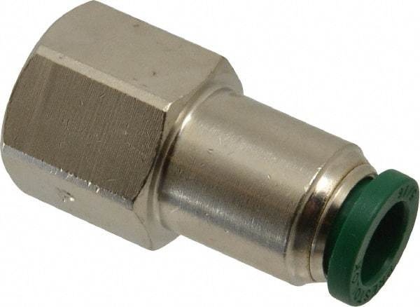 Parker - 5/16" Outside Diam, 1/4 NPTF, Nickel Plated Brass Push-to-Connect Tube Female Connector - 300 Max psi, Tube to Female NPT Connection, Buna-N O-Ring - Eagle Tool & Supply