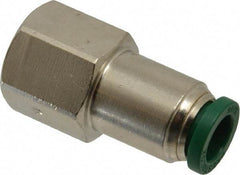 Parker - 5/16" Outside Diam, 1/4 NPTF, Nickel Plated Brass Push-to-Connect Tube Female Connector - 300 Max psi, Tube to Female NPT Connection, Buna-N O-Ring - Eagle Tool & Supply