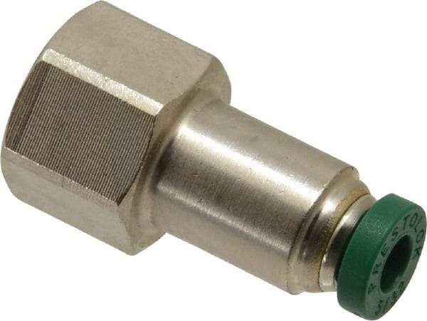Parker - 5/32" Outside Diam, 1/8 NPTF, Nickel Plated Brass Push-to-Connect Tube Female Connector - 300 Max psi, Tube to Female NPT Connection, Buna-N O-Ring - Eagle Tool & Supply
