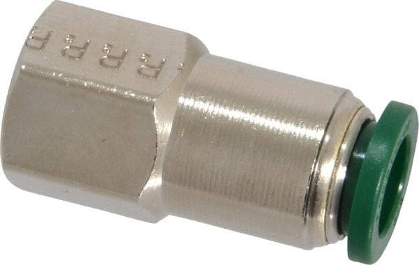 Parker - 3/8" Outside Diam, 1/4 NPTF, Nickel Plated Brass Push-to-Connect Tube Female Connector - 300 Max psi, Tube to Female NPT Connection, Buna-N O-Ring - Eagle Tool & Supply