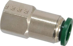 Parker - 3/8" Outside Diam, 1/4 NPTF, Nickel Plated Brass Push-to-Connect Tube Female Connector - 300 Max psi, Tube to Female NPT Connection, Buna-N O-Ring - Eagle Tool & Supply