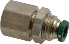 Parker - 1/4" Outside Diam, 1/4 NPTF, Nickel Plated Brass Push-to-Connect Tube Female Bulkhead - 300 Max psi, Tube to Female NPT Connection, Buna-N O-Ring - Eagle Tool & Supply