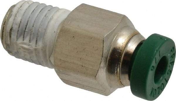 Parker - 1/8" Outside Diam, 1/16 NPTF, Nickel Plated Brass Push-to-Connect Tube Male Connector - 300 Max psi, Tube to Male NPT Connection, Buna-N O-Ring - Eagle Tool & Supply