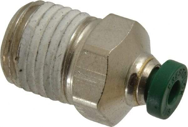 Parker - 1/8" Outside Diam, 1/4 NPTF, Nickel Plated Brass Push-to-Connect Tube Male Connector - 300 Max psi, Tube to Male NPT Connection, Buna-N O-Ring - Eagle Tool & Supply