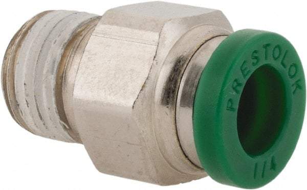 Parker - 1/4" Outside Diam, 1/8 NPTF, Nickel Plated Brass Push-to-Connect Tube Male Connector - 300 Max psi, Tube to Male NPT Connection, Buna-N O-Ring - Eagle Tool & Supply