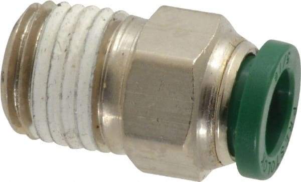 Parker - 5/16" Outside Diam, 1/4 NPTF, Nickel Plated Brass Push-to-Connect Tube Male Connector - 300 Max psi, Tube to Male NPT Connection, Buna-N O-Ring - Eagle Tool & Supply