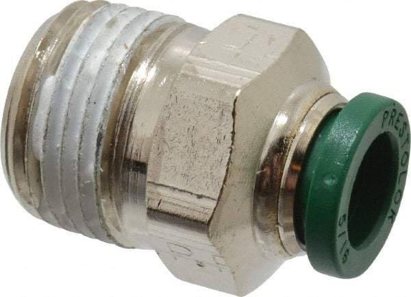 Parker - 5/16" Outside Diam, 3/8 NPTF, Nickel Plated Brass Push-to-Connect Tube Male Connector - 300 Max psi, Tube to Male NPT Connection, Buna-N O-Ring - Eagle Tool & Supply