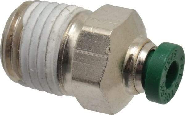 Parker - 5/32" Outside Diam, 1/4 NPTF, Nickel Plated Brass Push-to-Connect Tube Male Connector - 300 Max psi, Tube to Male NPT Connection, Buna-N O-Ring - Eagle Tool & Supply