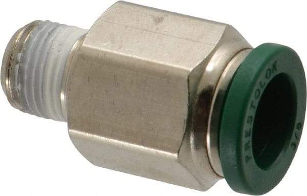 Parker - 3/8" Outside Diam, 1/8 NPTF, Nickel Plated Brass Push-to-Connect Tube Male Connector - 300 Max psi, Tube to Male NPT Connection, Buna-N O-Ring - Eagle Tool & Supply