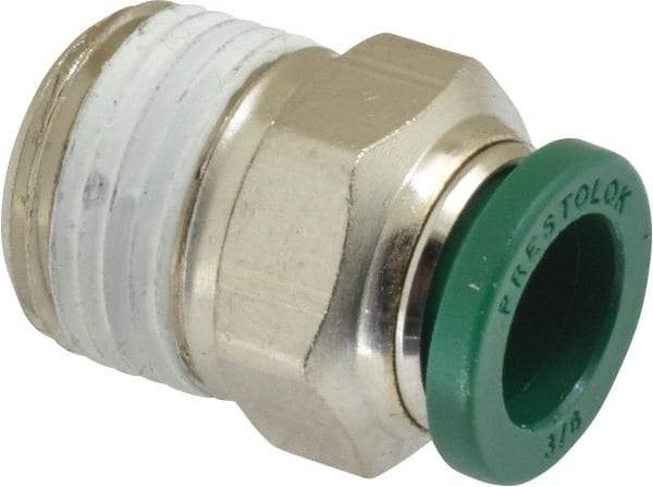 Parker - 3/8" Outside Diam, 3/8 NPTF, Nickel Plated Brass Push-to-Connect Tube Male Connector - 300 Max psi, Tube to Male NPT Connection, Buna-N O-Ring - Eagle Tool & Supply