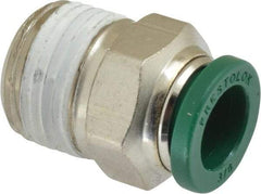 Parker - 3/8" Outside Diam, 3/8 NPTF, Nickel Plated Brass Push-to-Connect Tube Male Connector - 300 Max psi, Tube to Male NPT Connection, Buna-N O-Ring - Eagle Tool & Supply