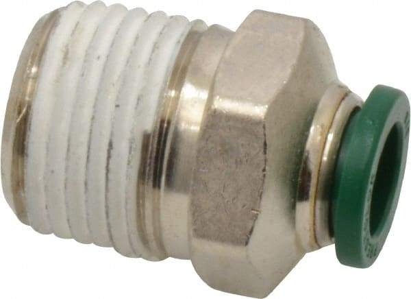 Parker - 3/8" Outside Diam, 1/2 NPTF, Nickel Plated Brass Push-to-Connect Tube Male Connector - 300 Max psi, Tube to Male NPT Connection, Buna-N O-Ring - Eagle Tool & Supply