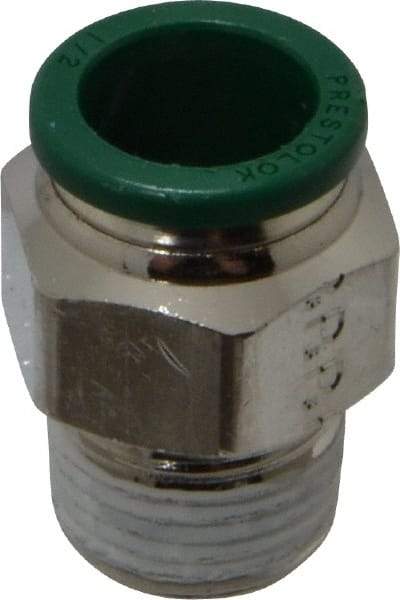 Parker - 1/2" Outside Diam, 3/8 NPTF, Nickel Plated Brass Push-to-Connect Tube Male Connector - 300 Max psi, Tube to Male NPT Connection, Buna-N O-Ring - Eagle Tool & Supply