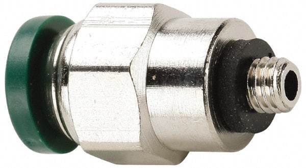 Parker - 1/4" Outside Diam, 10-32 UNF, Nickel Plated Brass Push-to-Connect Tube Male Connector - 300 Max psi, Tube to Male UNF Connection, Buna-N O-Ring - Eagle Tool & Supply