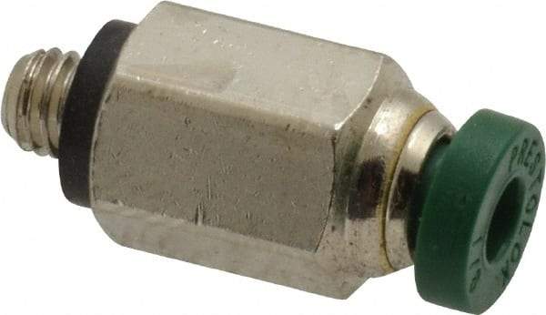 Parker - 1/8" Outside Diam, 10-32 UNF, Nickel Plated Brass Push-to-Connect Tube Male Connector - 300 Max psi, Tube to Male UNF Connection, Buna-N O-Ring - Eagle Tool & Supply