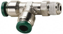 Parker - 1/2" Outside Diam, 1/2 NPTF, Nickel Plated Brass Push-to-Connect Tube Male Swivel Run Tee - 300 Max psi, Tube to Male NPT Connection, Buna-N O-Ring - Eagle Tool & Supply
