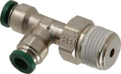 Parker - 1/4" Outside Diam, 3/8 NPTF, Nickel Plated Brass Push-to-Connect Tube Male Swivel Run Tee - 300 Max psi, Tube to Male NPT Connection, Buna-N O-Ring - Eagle Tool & Supply