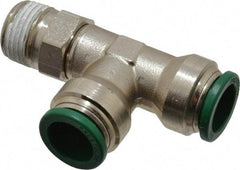 Parker - 1/2" Outside Diam, 3/8 NPTF, Nickel Plated Brass Push-to-Connect Tube Male Swivel Run Tee - 300 Max psi, Tube to Male NPT Connection, Buna-N O-Ring - Eagle Tool & Supply