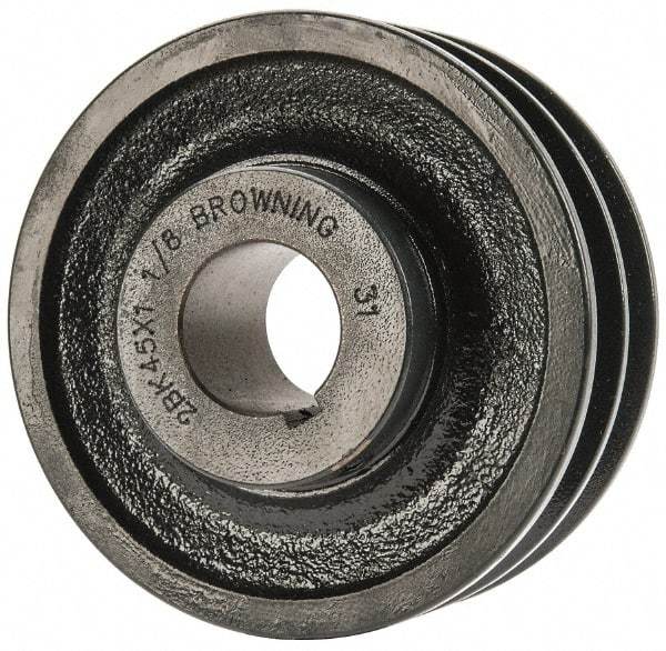 Browning - 1-1/8" Bore, 1-15/32 Long, 4-1/4" Outside Diam, Finished Bore Two Groove V Belt Sheave - 3.9 Belt Pitch B, 3-1/2" Pitch Diam of 4L Belt - Eagle Tool & Supply