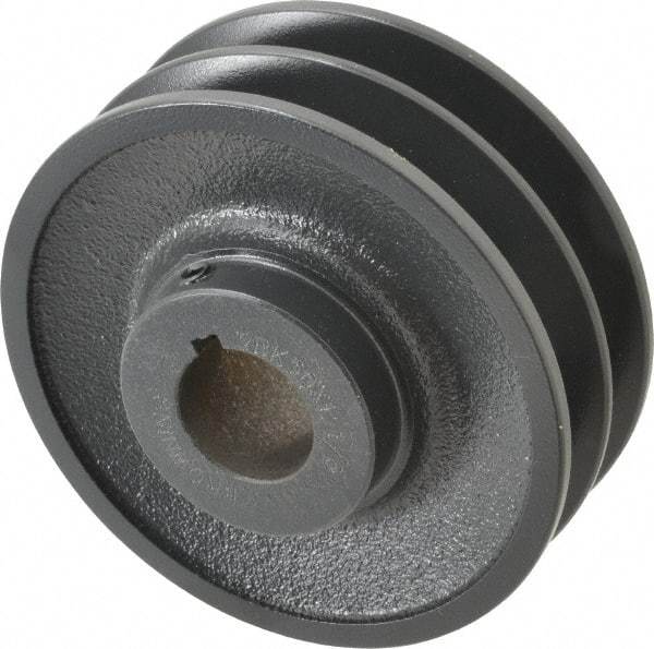 Browning - 1-1/8" Bore, 1-15/32 Long, 4-3/4" Outside Diam, Finished Bore Two Groove V Belt Sheave - 4.4 Belt Pitch B, 4" Pitch Diam of 4L Belt - Eagle Tool & Supply