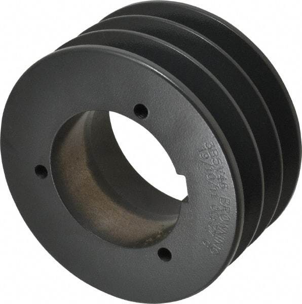 Browning - 3 Groove, 5/8 to 2-1/4 Bore Diam, 4.88" Outside Diam, QD Bushed V Belt Sheave - 4.7 5V Diam Belt Pitch - Eagle Tool & Supply