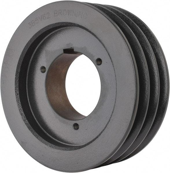Browning - 3 Groove, 5/8 to 2-1/4 Bore Diam, 6.48" Outside Diam, QD Bushed V Belt Sheave - 6.3 5V Diam Belt Pitch - Eagle Tool & Supply