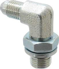 Voss - 7/16-20 x 1/4 Male Thread, Zinc Plated Carbon Steel Industrial Pipe 90° Elbow Adapter - MJIC x MBSPP - Eagle Tool & Supply