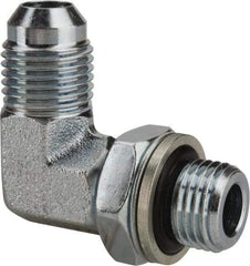 Voss - 9/16-18 x 1/4 Male Thread, Zinc Plated Carbon Steel Industrial Pipe 90° Elbow Adapter - MJIC x MBSPP - Eagle Tool & Supply