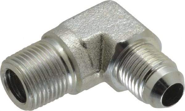 Voss - 9/16-18 x 3/8 Male Thread, Zinc Plated Carbon Steel Industrial Pipe 90° Elbow Adapter - MJIC x MBSPT - Eagle Tool & Supply