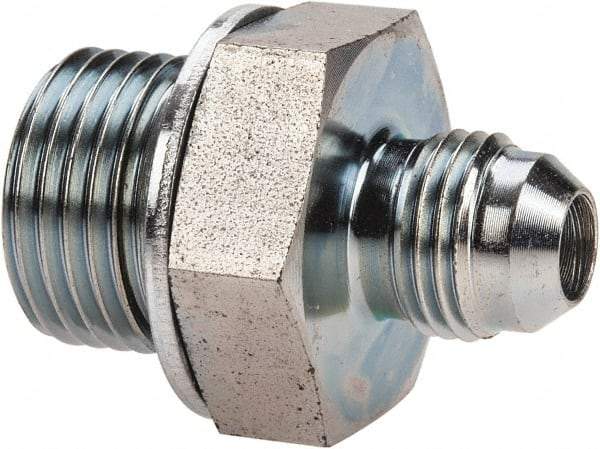 Voss - 9/16-18 x 1/2 Male Thread, Zinc Plated Carbon Steel Industrial Pipe Adapter - MJIC x MBSPP - Eagle Tool & Supply