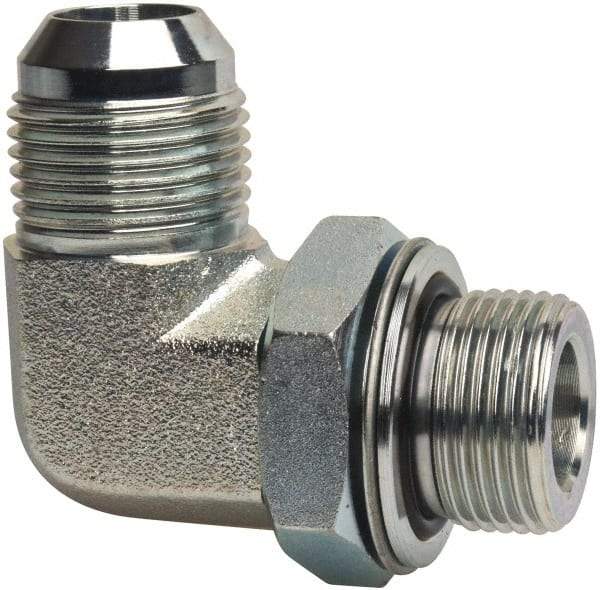 Voss - 1-1/16 - 12 x 3/4 Male Thread, Zinc Plated Carbon Steel Industrial Pipe 90° Elbow Adapter - MJIC x MBSPP - Eagle Tool & Supply