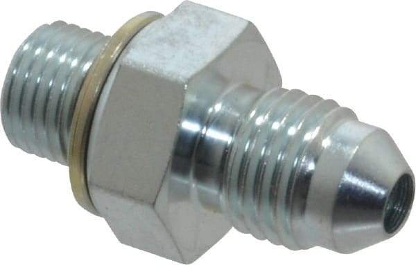 Voss - 7/16-20 x M10x1 Male Thread, Zinc Plated Carbon Steel Industrial Pipe Adapter - MJIC x Male Metric - Eagle Tool & Supply