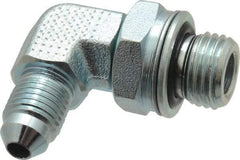 Voss - 7/16-20 x M14x1.5 Male Thread, Zinc Plated Carbon Steel Industrial Pipe 90° Elbow Adapter - MJIC x Male Metric - Eagle Tool & Supply