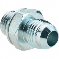 Voss - 9/16-18 x M14x1.5 Male Thread, Zinc Plated Carbon Steel Industrial Pipe Adapter - MJIC x Male Metric - Eagle Tool & Supply