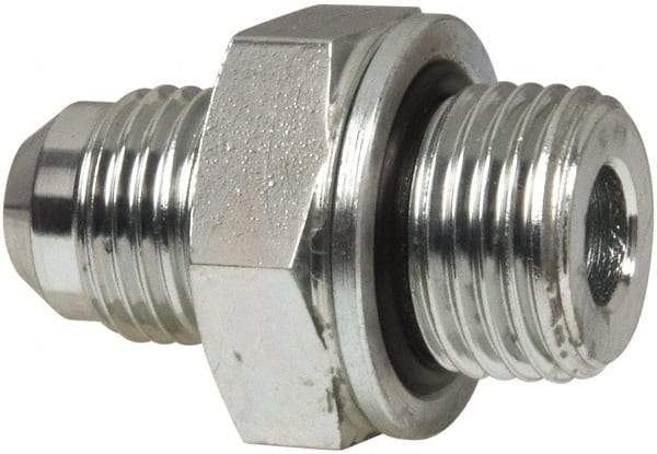 Voss - 9/16-18 x M16x1.5 Male Thread, Zinc Plated Carbon Steel Industrial Pipe Adapter - MJIC x Male Metric - Eagle Tool & Supply